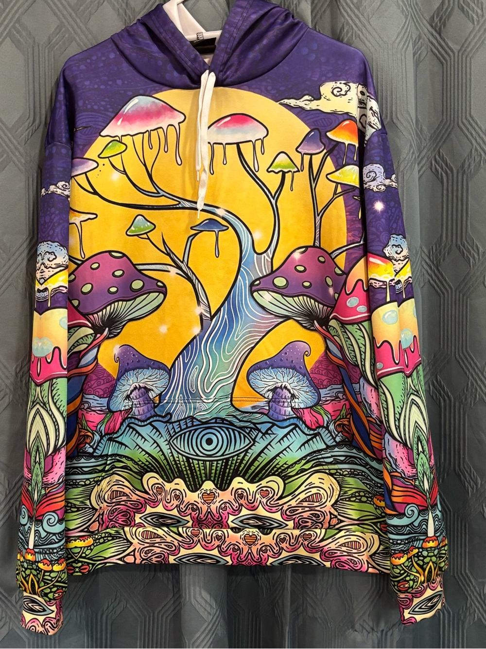 Psychedelic Mushroom Print Hoodie - Purple & Yellow